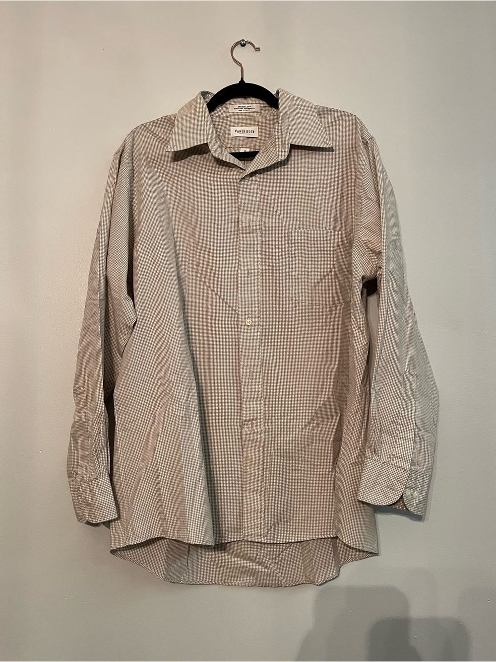 Van Heusen Men's Light Tan Micro-Check Button-Down Shirt